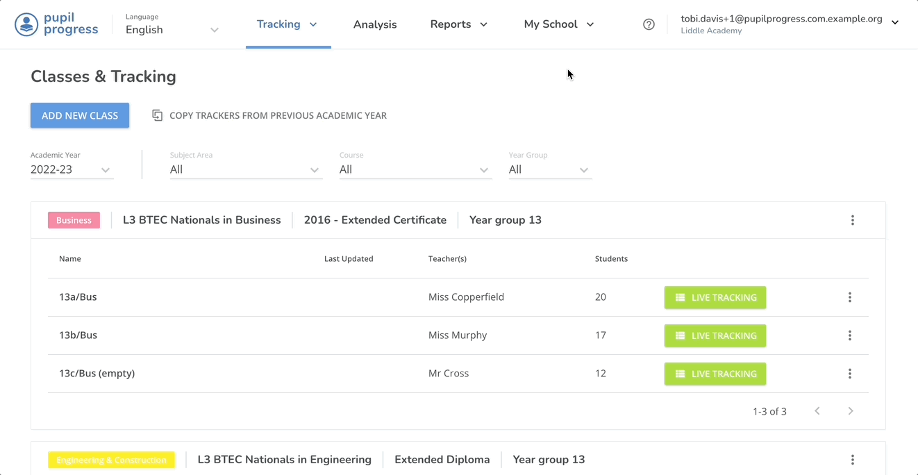 Accessing students menu