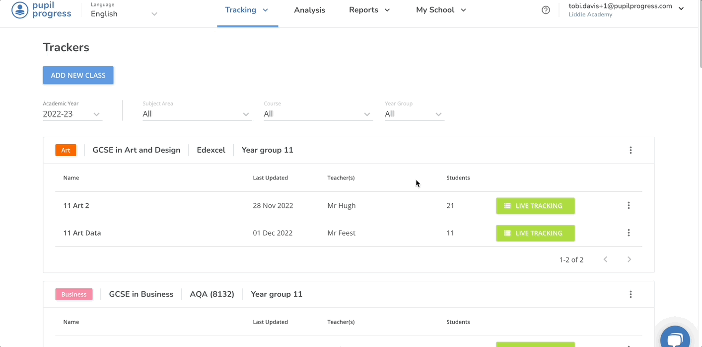 Editing staff subject areas