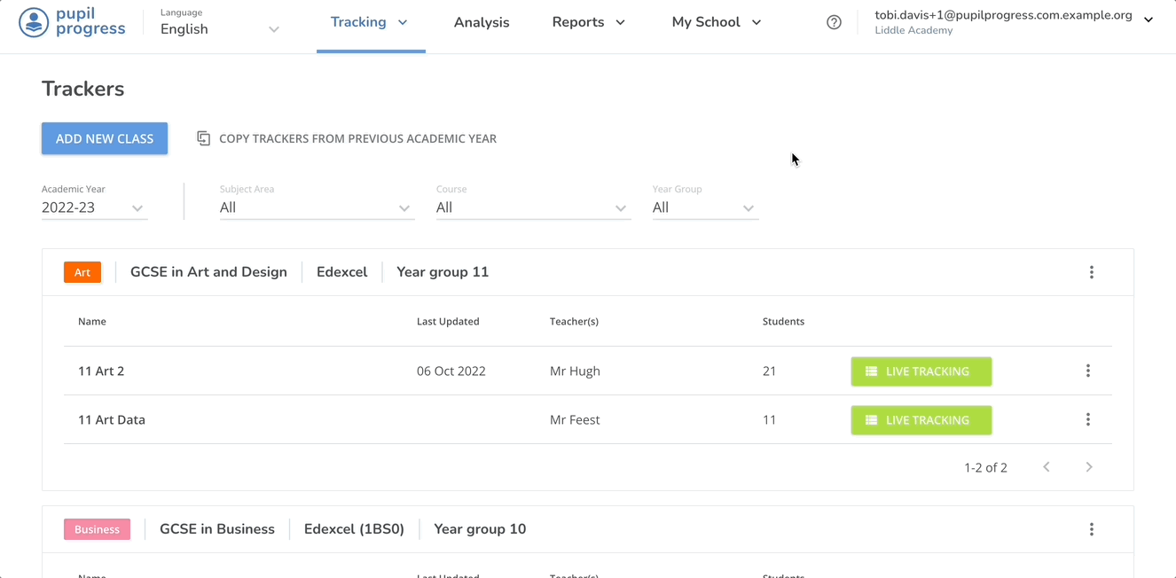 Subject leader via areas